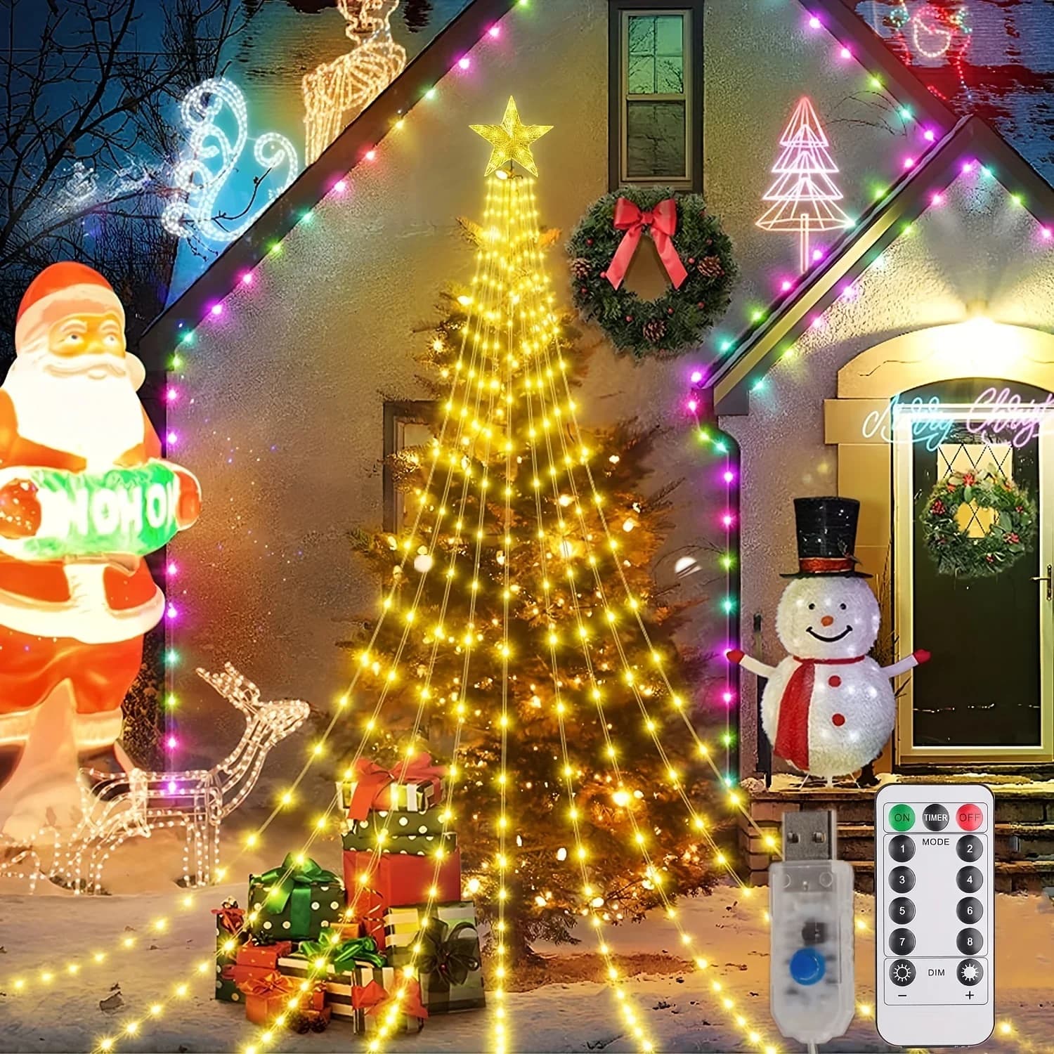 Guirlande Cascade USB, Décoration LED Blanc Chaud et Multicolore