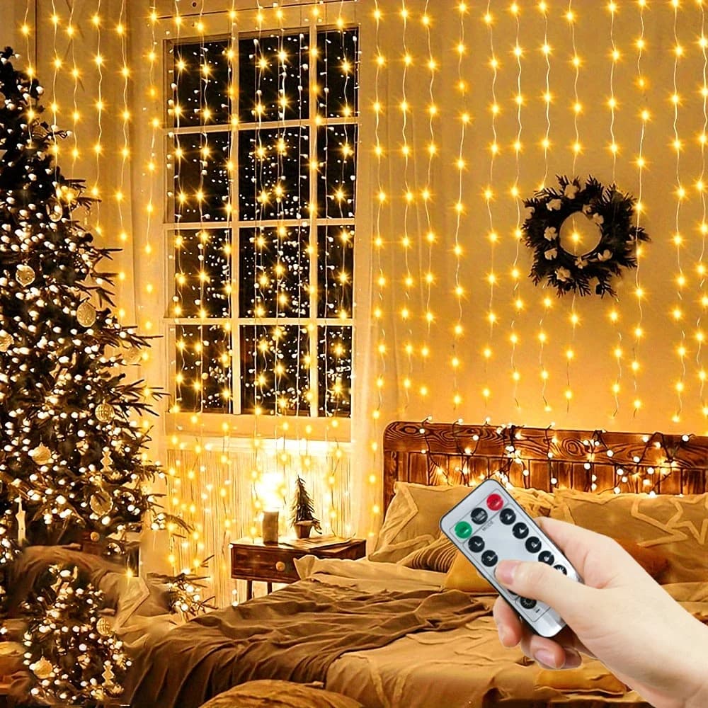 Rideau lumineux USB à fil de cuivre avec télécommande