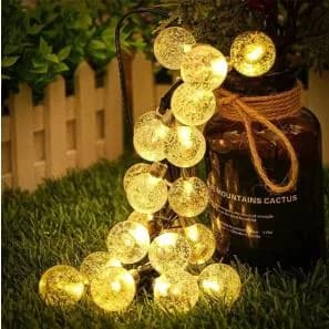 Guirlande solaire globes cristal, blanc chaud étanche