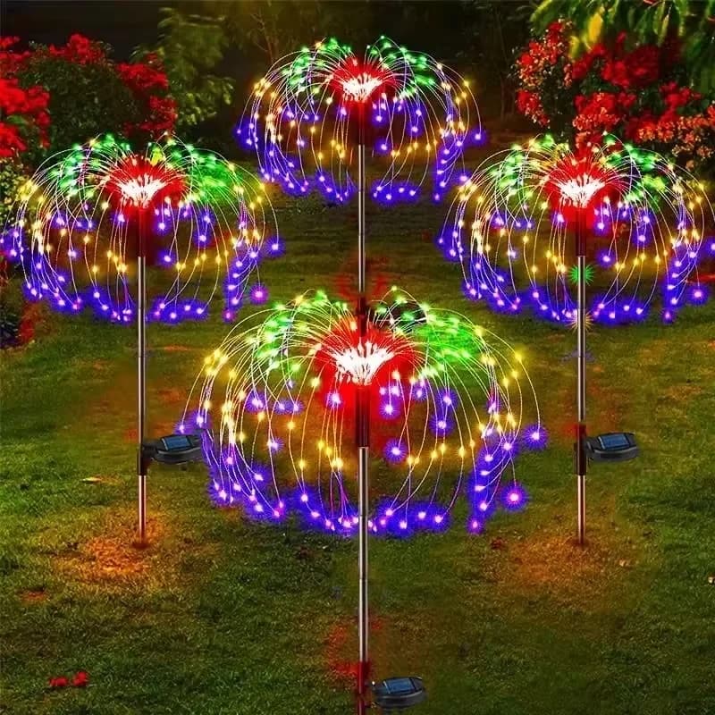 Guirlandes solaires LED effet feu d'artifice pissenlit pour jardin