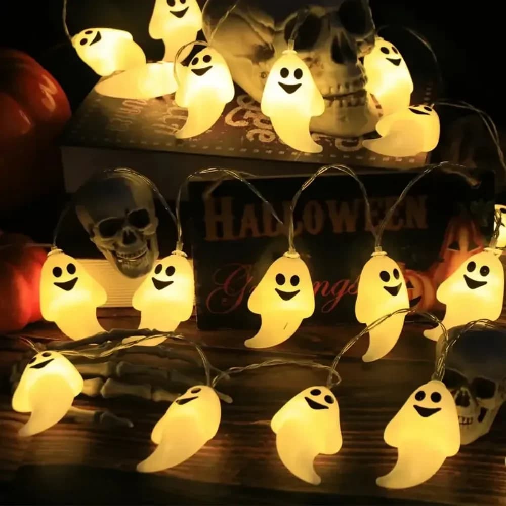 Guirlande lumineuse Halloween sourires, blanc chaud