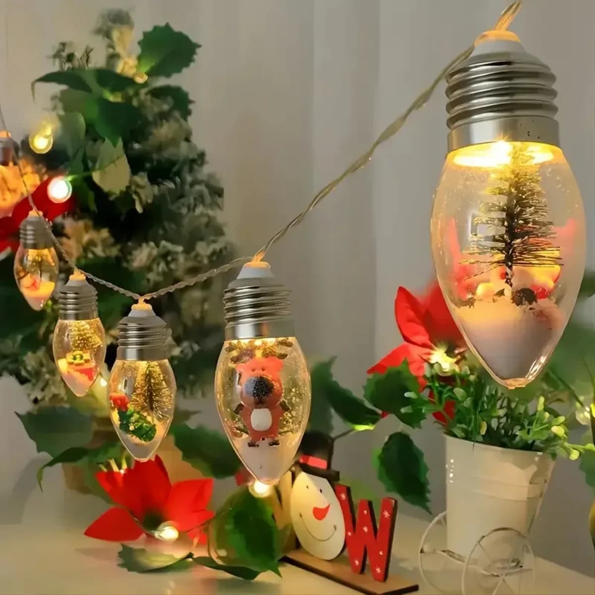 Guirlande Lumineuse Noël Ampoules LED Blanc Chaud, Pile