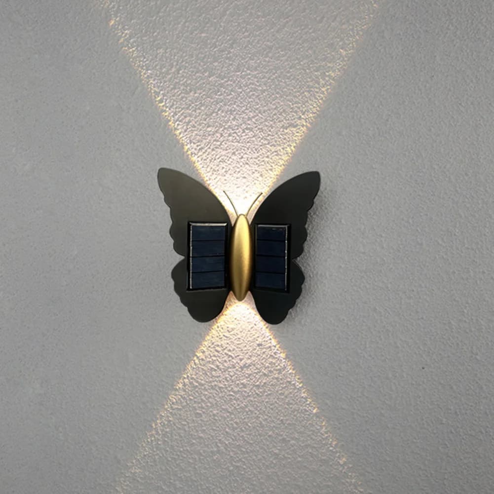 Applique murale extérieure LED en forme de papillon, à énergie solaire