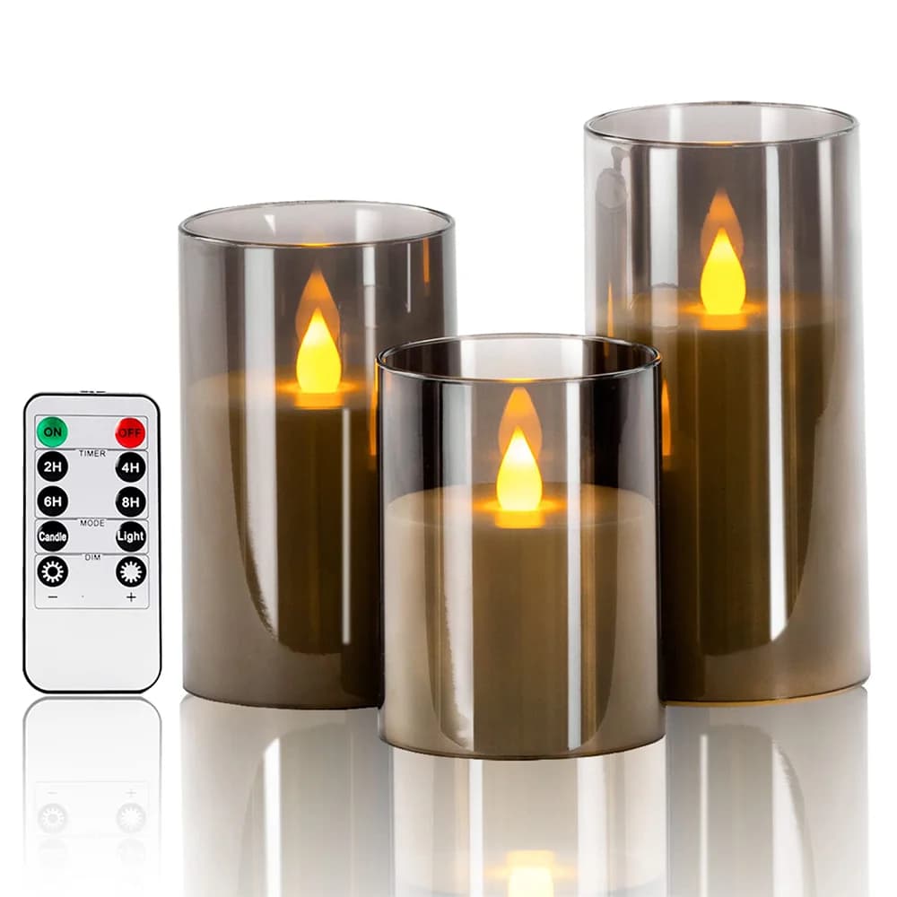 Lot de bougies LED sans flamme en verre avec télécommande et minuterie