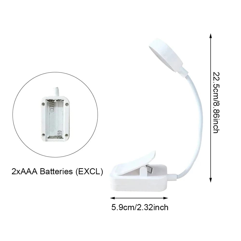 Lampe de lecture LED à pince dimmable sur piles