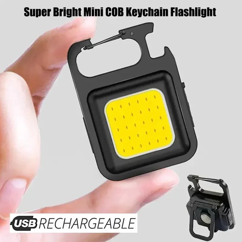 Mini Lampe Torche Rechargeable COB LED Porte-clés avec Ouvre-bouteille