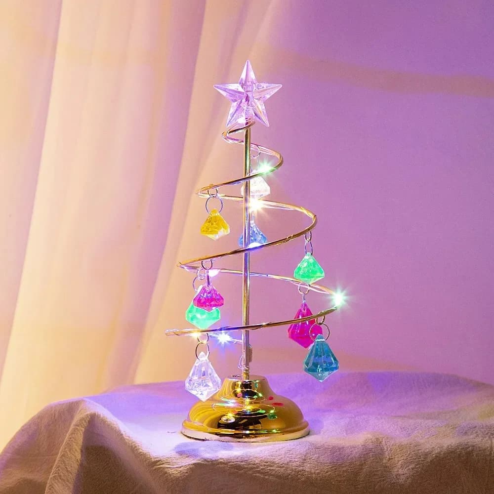 Lampe sapin de Noël LED cristal fer électrodoré