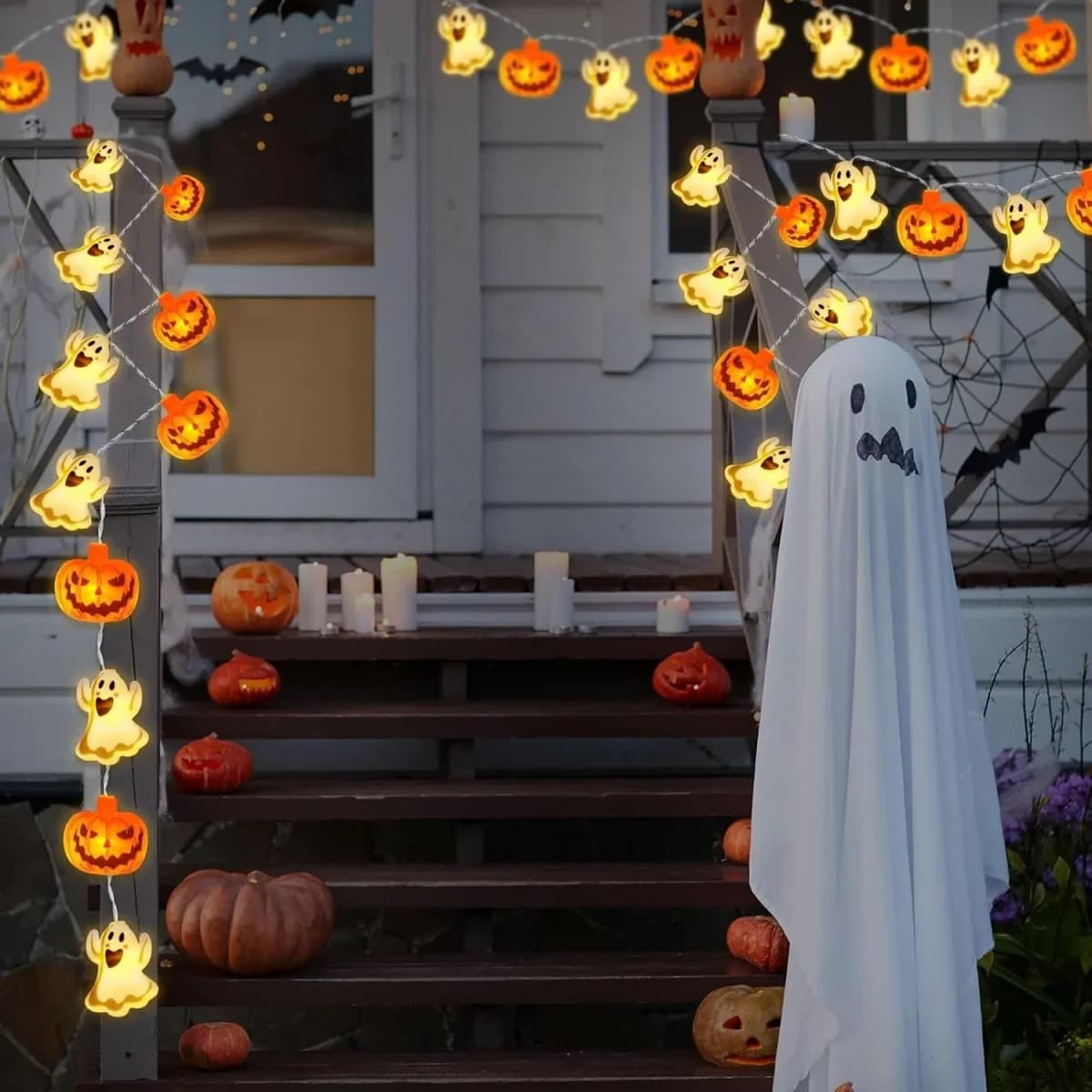 Guirlande LED Halloween fantômes et citrouilles à piles